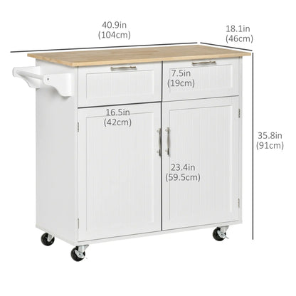 Rolling Kitchen Island with Drawers, Rubber Wood Top, Cabinet, White Kitchen Islands & Kitchen Carts at Gallery Canada