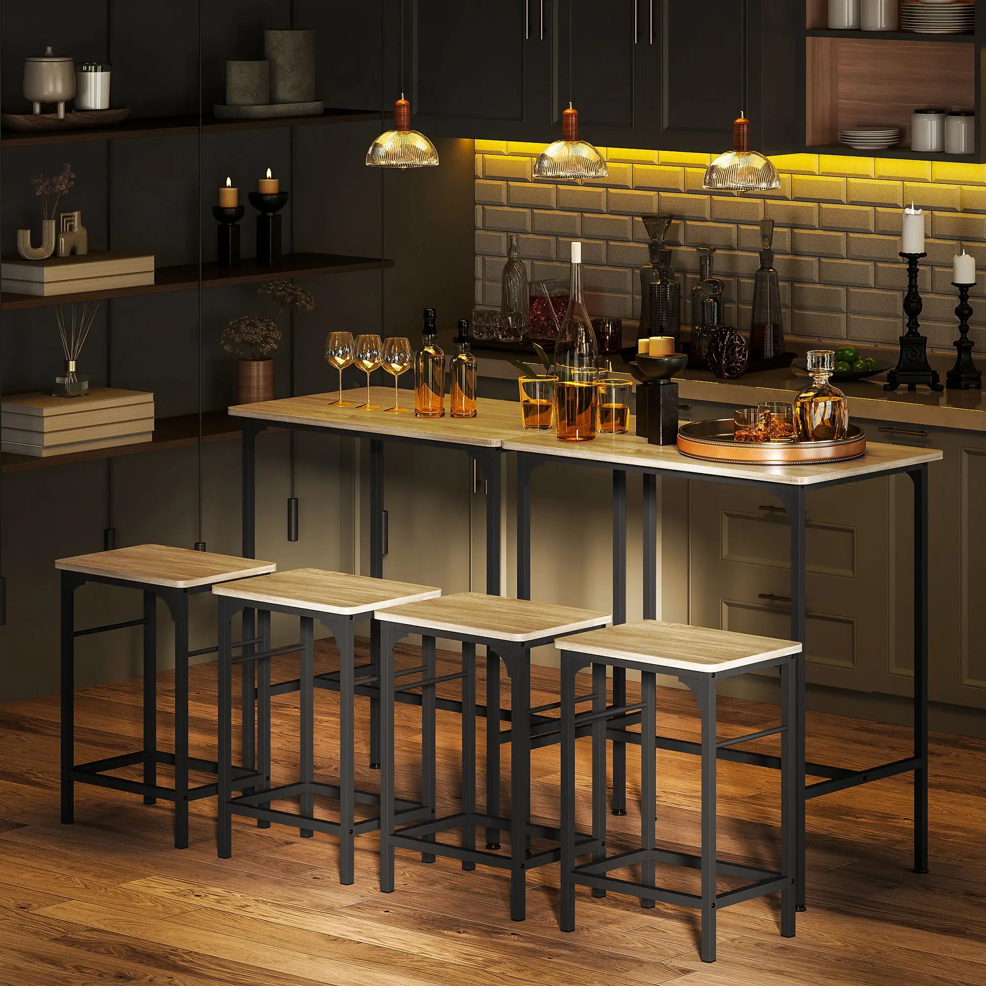 3-Piece Dining Table Set, 2 Stools, Natural Wood, Kitchen Living Room Bar Sets at Gallery Canada