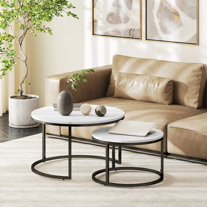 Modern Coffee Table Set of 2, Nesting Side Tables, Metal Base, Faux Marbled, White Coffee Tables at Gallery Canada