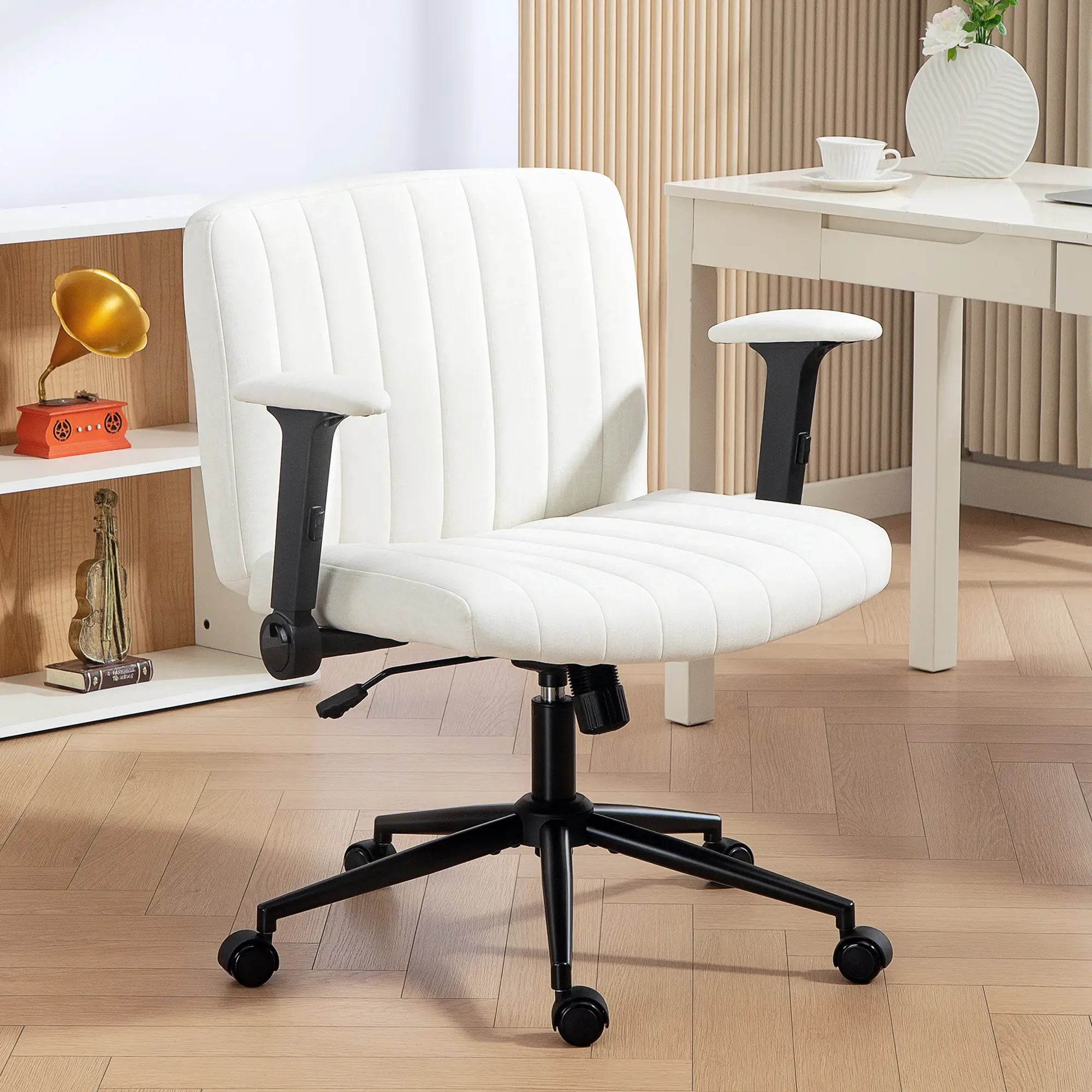 Criss Cross Chair with Flip-up Armrests, Wheels, Adjustable Height, Tilting, Cream White Task Chairs at Gallery Canada