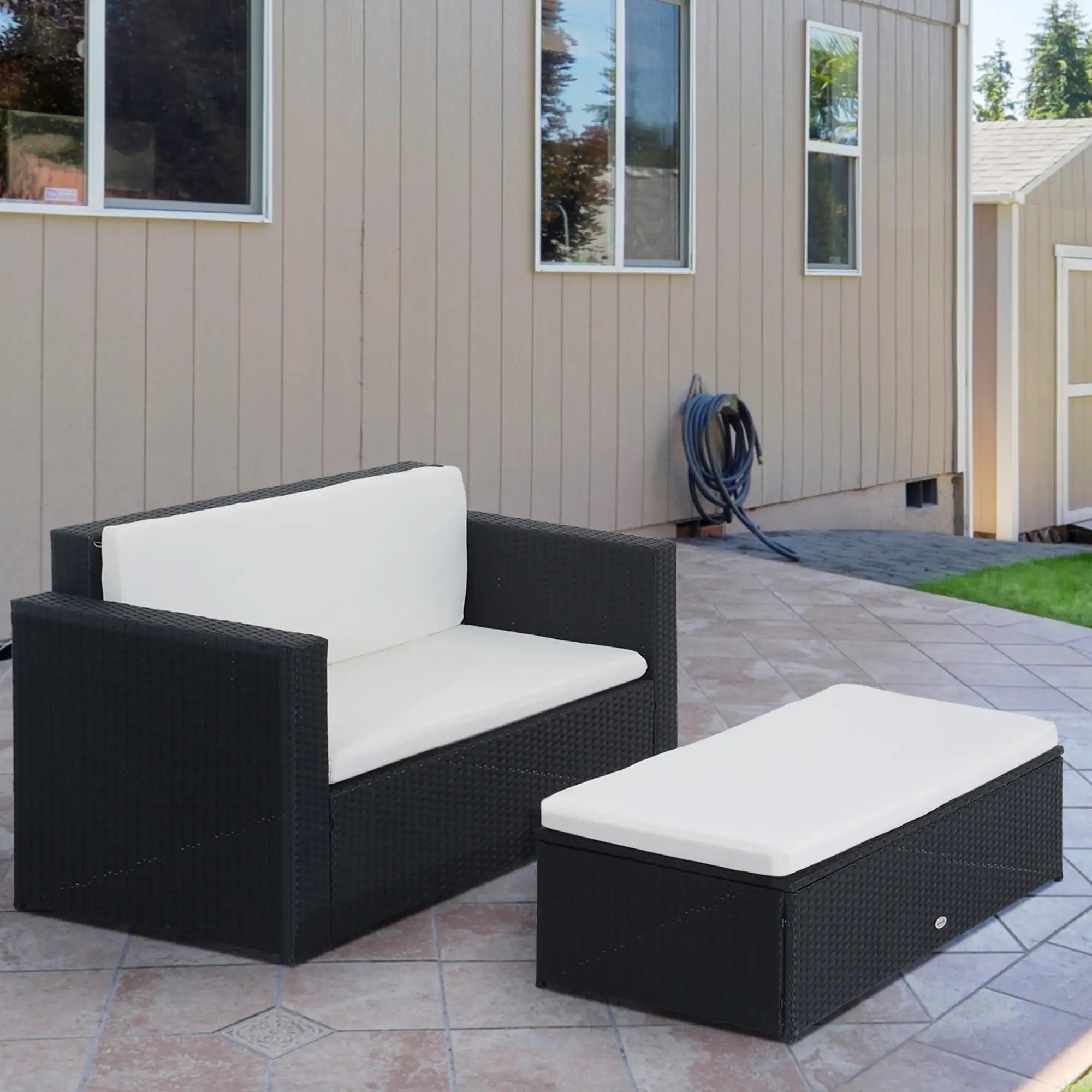 2-Piece Wicker Patio Set, Double Ottoman, PE Rattan, Cream White Patio Furniture Sets at Gallery Canada