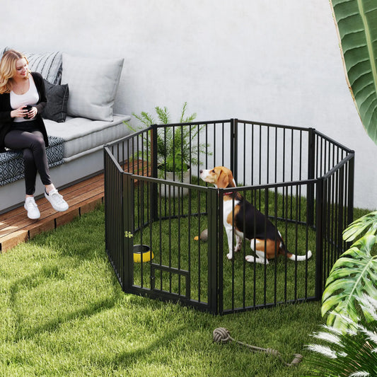 8 Panels Dog Playpen, Foldable Portable, Small Medium Dogs, 30"H Houses, Kennels & Pens Black at Gallery Canada