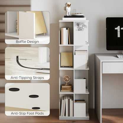 360° Rotating Bookcase, 4 Tier Bookshelf with 16 Cubbies, White Wood Grain, White Display Bookshelves at Gallery Canada