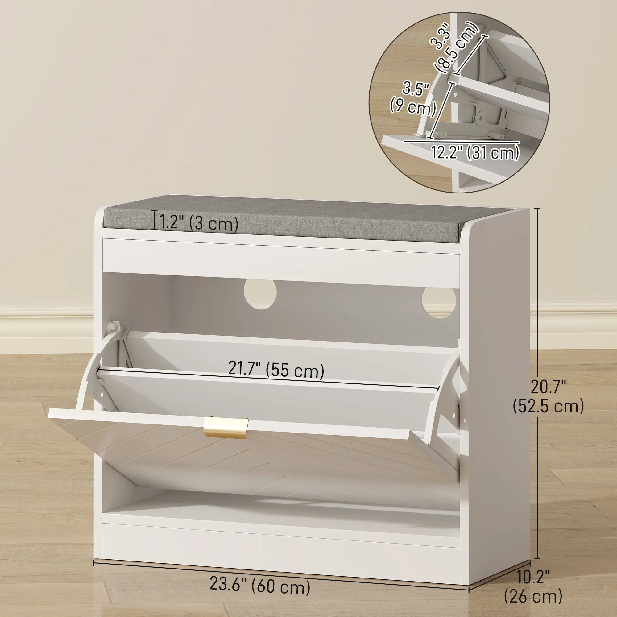 Shoe Storage Bench with Flip Drawer, Vent, Seat, Holds 5 Pairs Shoe Storage Cabinets & Racks at Gallery Canada