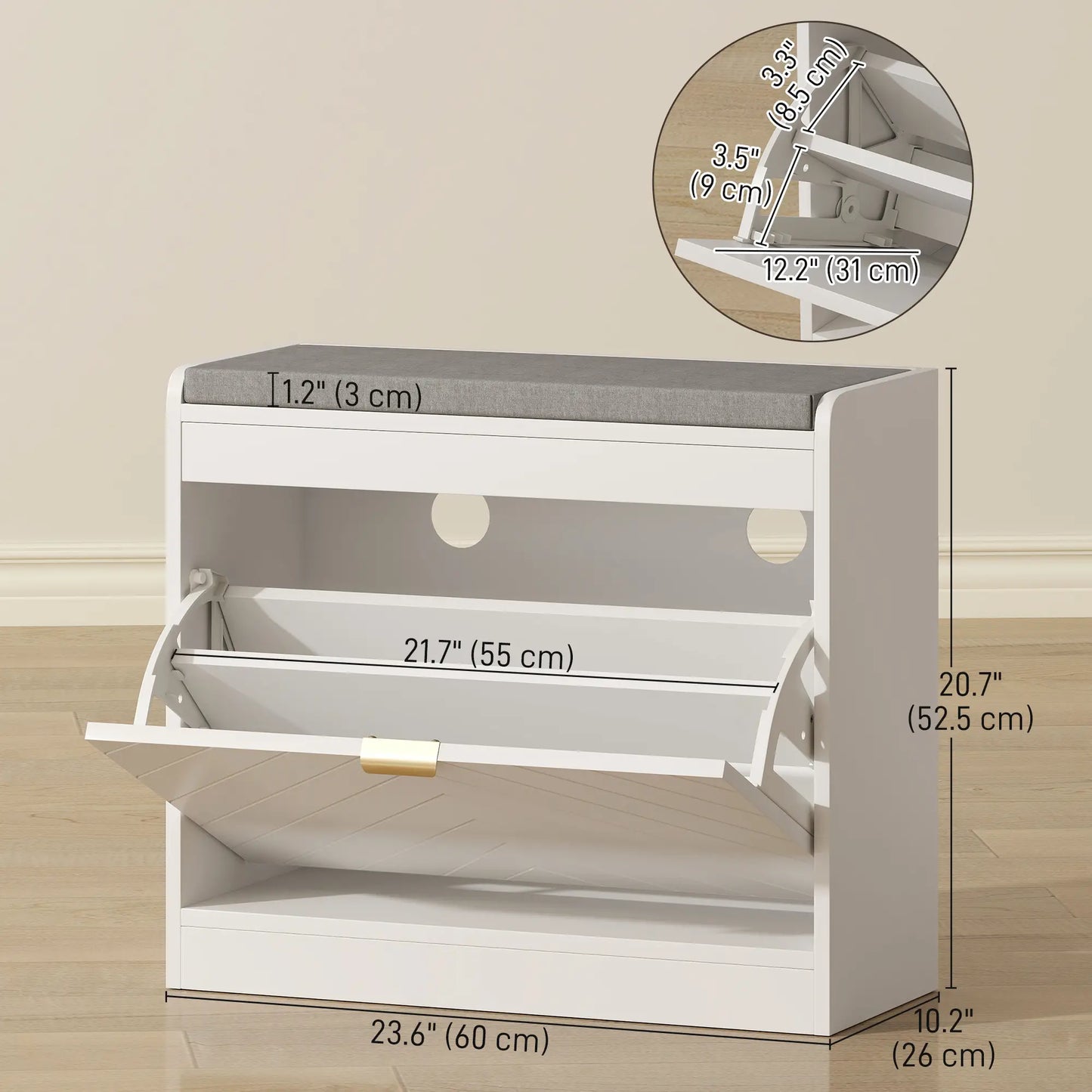 Shoe Storage Bench with Flip Drawer, Vent, Seat, Holds 5 Pairs Shoe Storage Cabinets & Racks at Gallery Canada