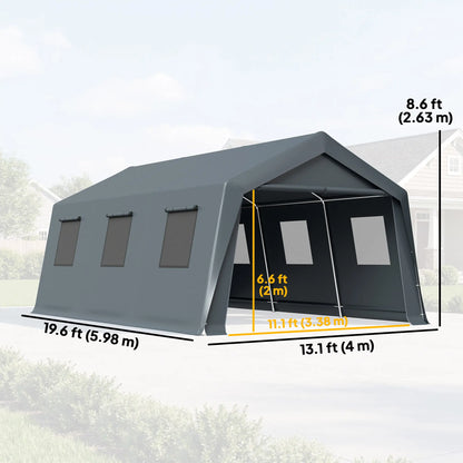 20 x 13 ft Portable Garage, Steel Frame, PE Canopy, Dark Grey Car Shelters at Gallery Canada