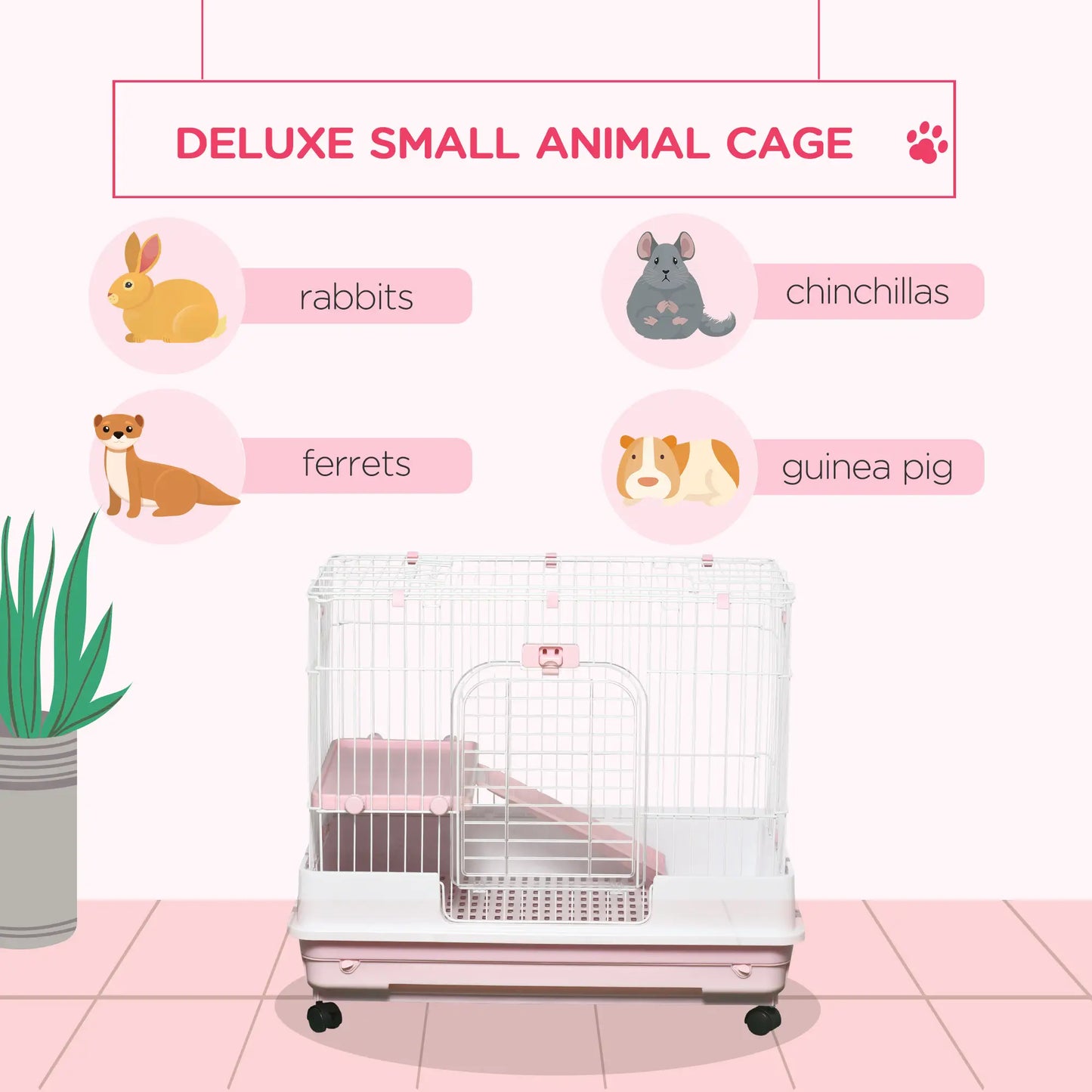 32"L 2-Level Small Animal Cage, Universal Lockable Wheels, Pink Houses & Habitats at Gallery Canada