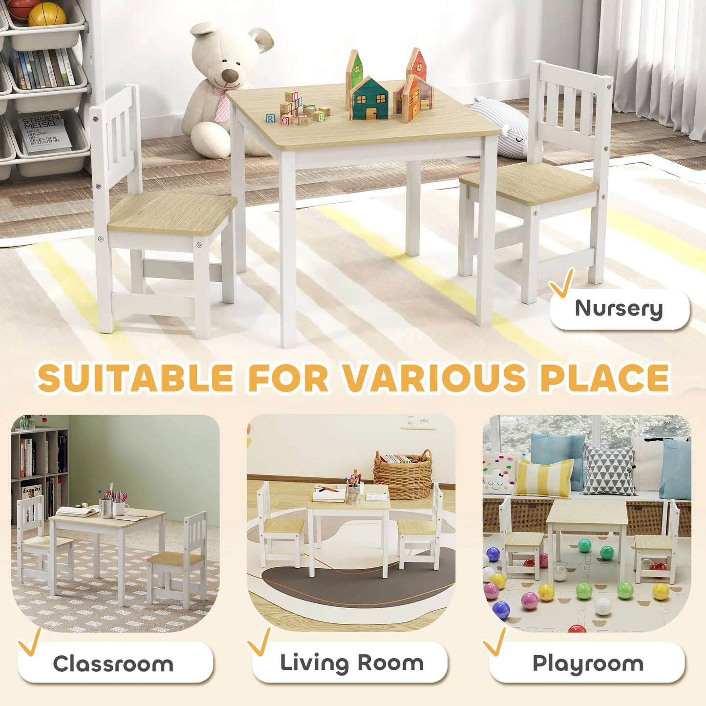 Kids Table And Chairs Set, Toddler Table And 2 Chair Set, Natural Kids Table Sets at Gallery Canada