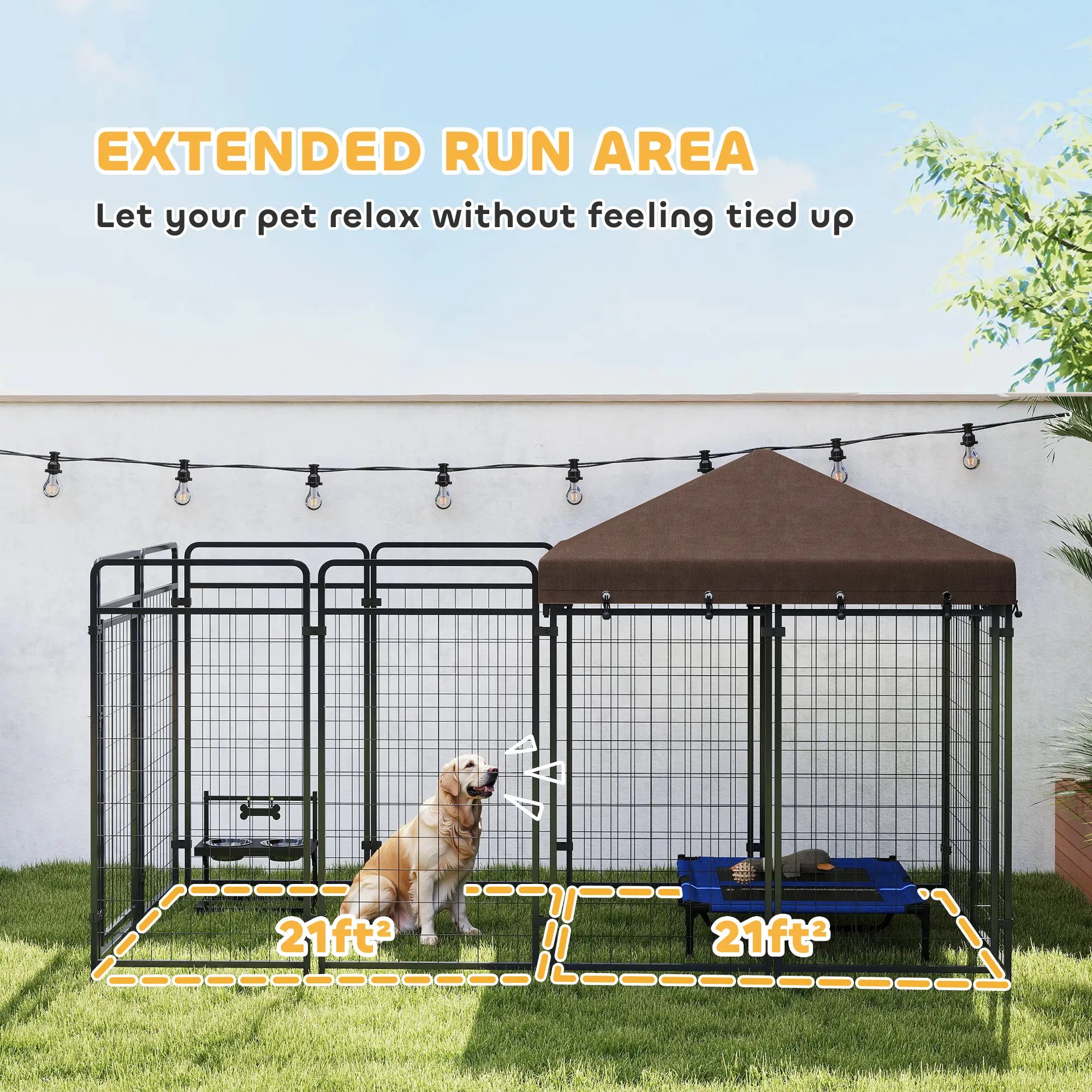 Outdoor Dog Kennel with Waterproof Canopy, Galvanized Chain Link Run, Black Houses, Kennels & Pens at Gallery Canada