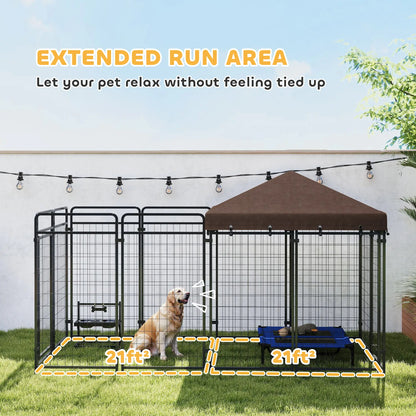 Outdoor Dog Kennel with Waterproof Canopy, Galvanized Chain Link Run, Black Houses, Kennels & Pens at Gallery Canada