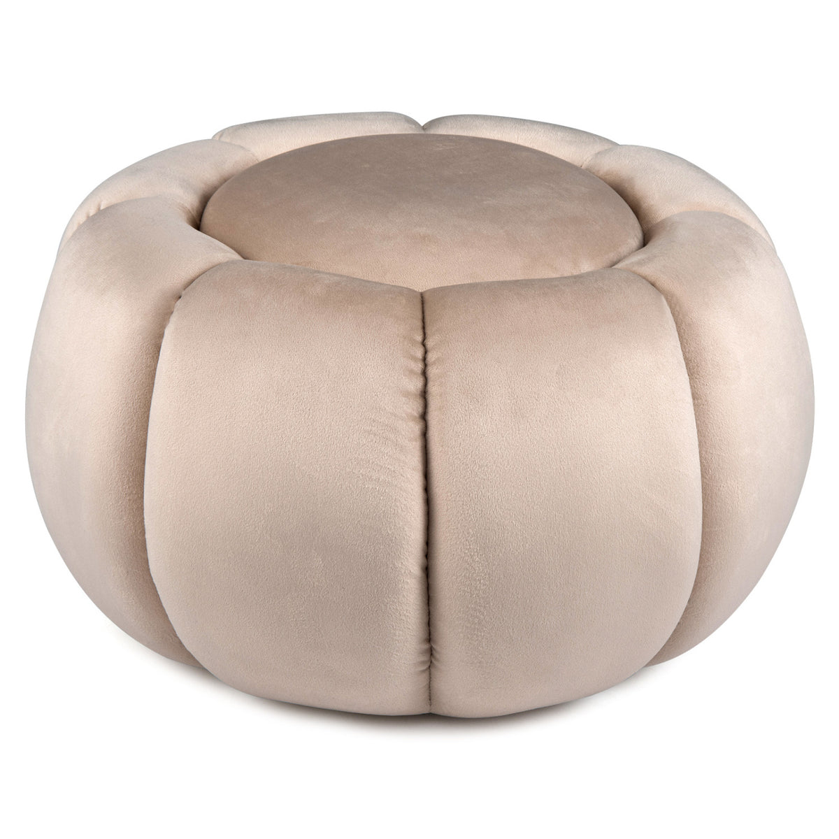 Pouf Citrouille, Rangement Caché, Couvercle Amovible, Beige