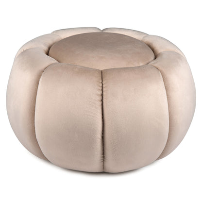 Pouf Citrouille, Rangement Caché, Couvercle Amovible, Beige