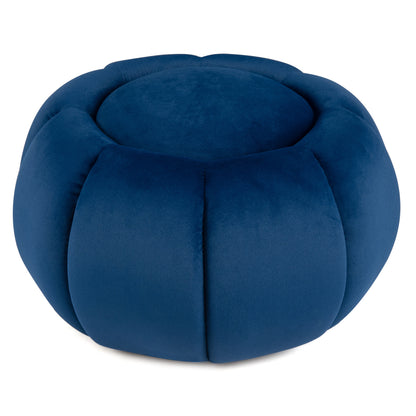 Pouf Citrouille, Rangement Caché, Couvercle Amovible, Bleu