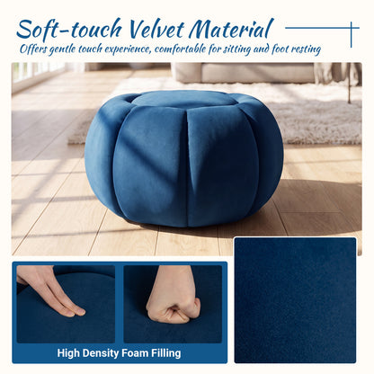 Pouf Citrouille, Rangement Caché, Couvercle Amovible, Bleu