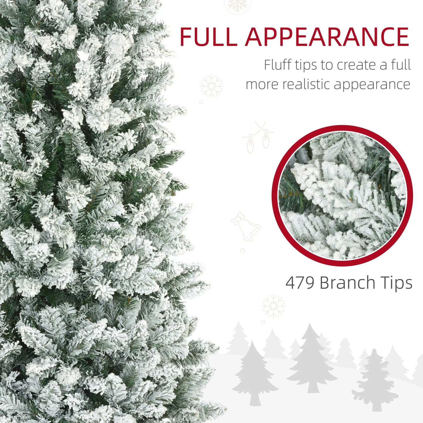 6ft Flocked Pencil Christmas Tree, 479 Branch Tips, Metal Base
