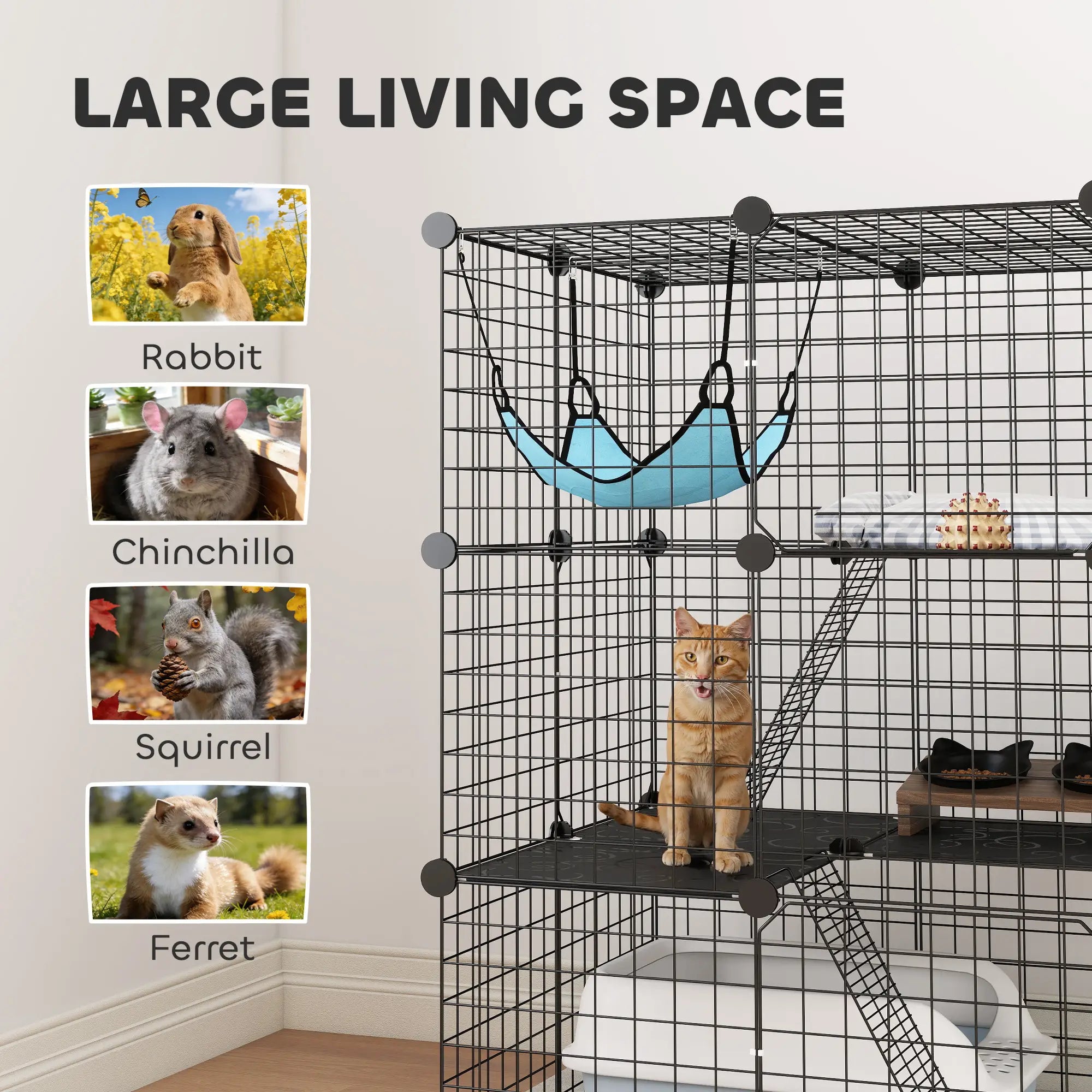 3 Tier Cat Cage Crate, DIY Pet Playpen, Black Outdoor Cat Enclosures at Gallery Canada