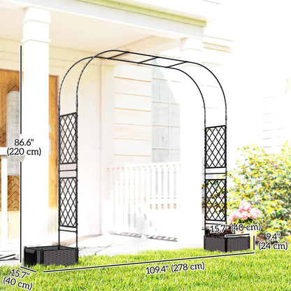 Garden Arch Trellis Arbor With 2 Planter Boxes, 109.4" x 15.7" x 86.6", Black Garden Arches at Gallery Canada