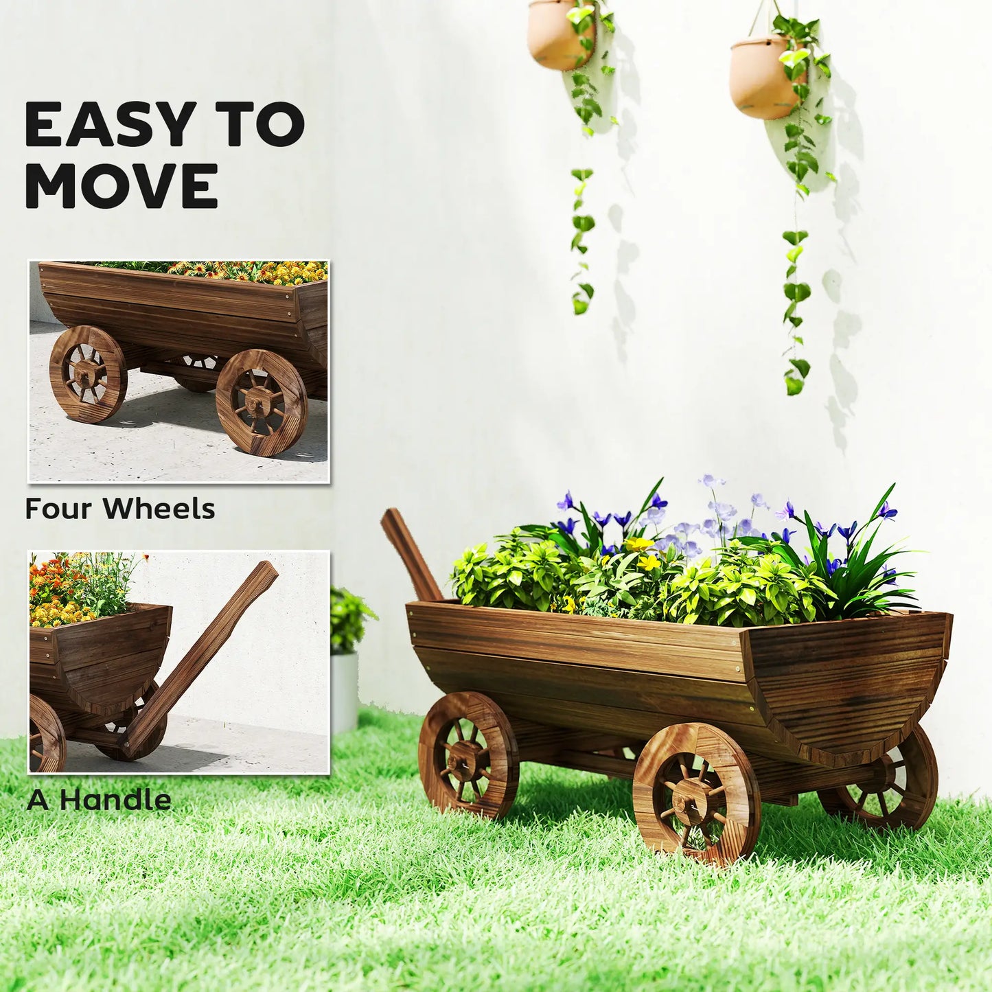 Wooden Wagon Planter Box, Mobile Garden Planter With 4 Wheels Raised Garden Beds at Gallery Canada