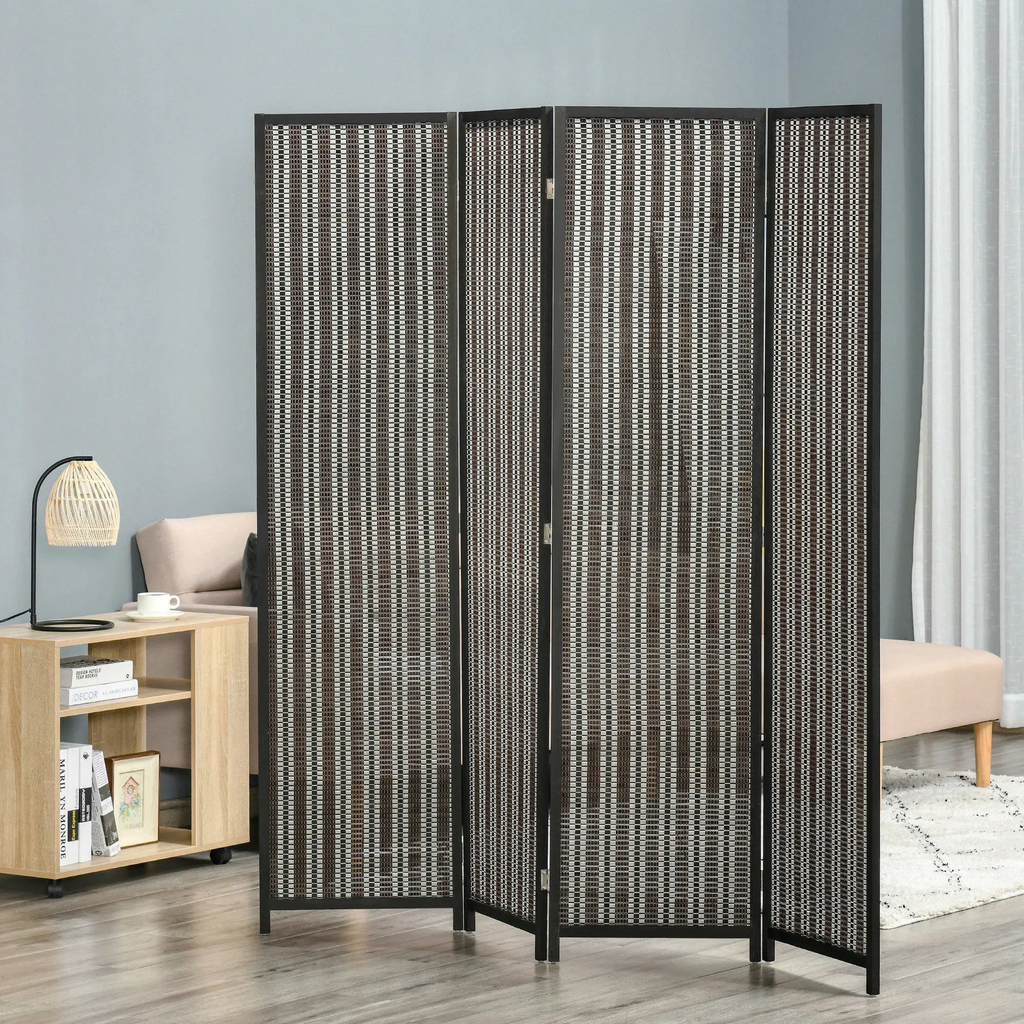 4 Panel Room Divider, 6 Ft Tall, Bamboo Hand-Woven, Brown Room Dividers at Gallery Canada