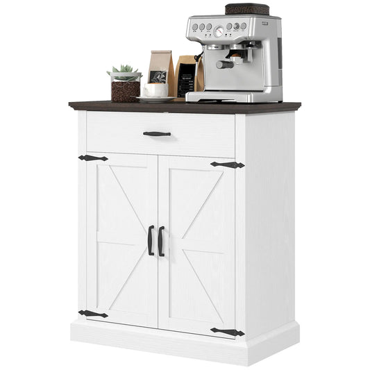 30" Buffet Cabinet, Farmhouse Sideboard, 1.2" Thick Top, White Storage Cabinets White, Brown at Gallery Canada