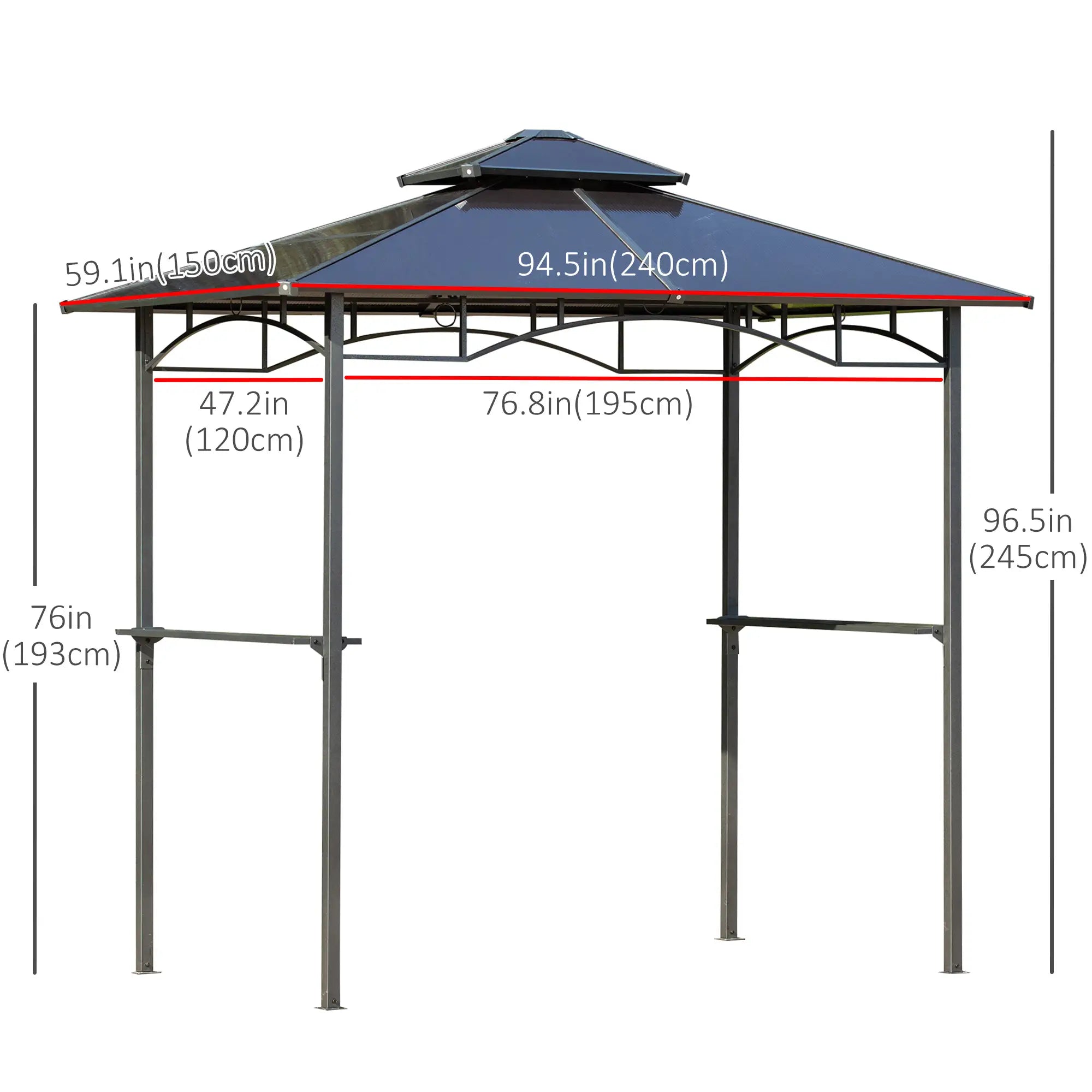 8' x 5' Hardtop Grill Gazebo, Aluminum BBQ Canopy, Outdoor With Side Shelves BBQ Grill Gazebos at Gallery Canada