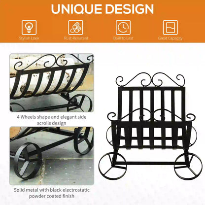 23" Curved Firewood Log Rack, Scroll Design, Indoor Outdoor, Black Firewood Racks at Gallery Canada