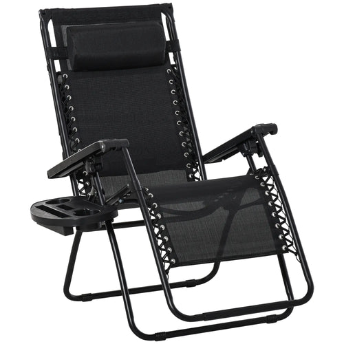 Zero Gravity Reclining Lounger Chair, Canopy Shade, Side Tray, Cupholder, Black