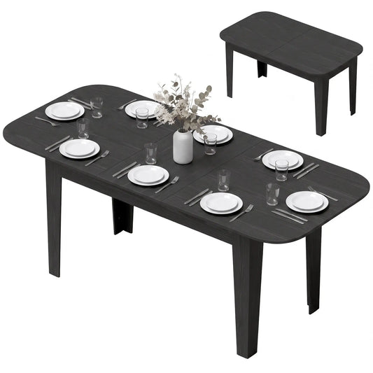 Extendable Oval Dining Table for 4-6, Farmhouse Kitchen Table, Black, Black Dining Tables Black Wood Grain at Gallery Canada