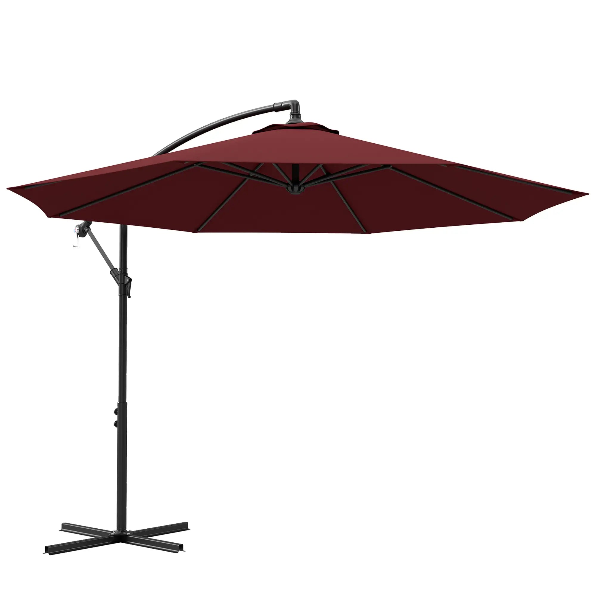 9.7ft Offset Patio Umbrella, Hanging Parasol, Crank, Wine Red Offset Cantilever Umbrellas at Gallery Canada