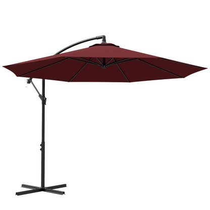 9.7ft Offset Patio Umbrella, Hanging Parasol, Crank, Wine Red Offset Cantilever Umbrellas at Gallery Canada