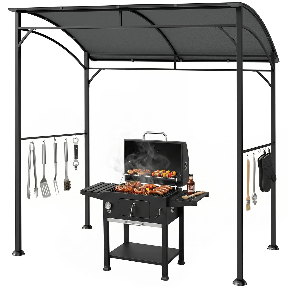 7' x 5' Charcoal Grey Garden Grill Canopy, BBQ Gazebo Tent With Steel Frame, Charcoal Grey BBQ Grill Gazebos Charcaol Grey at Gallery Canada