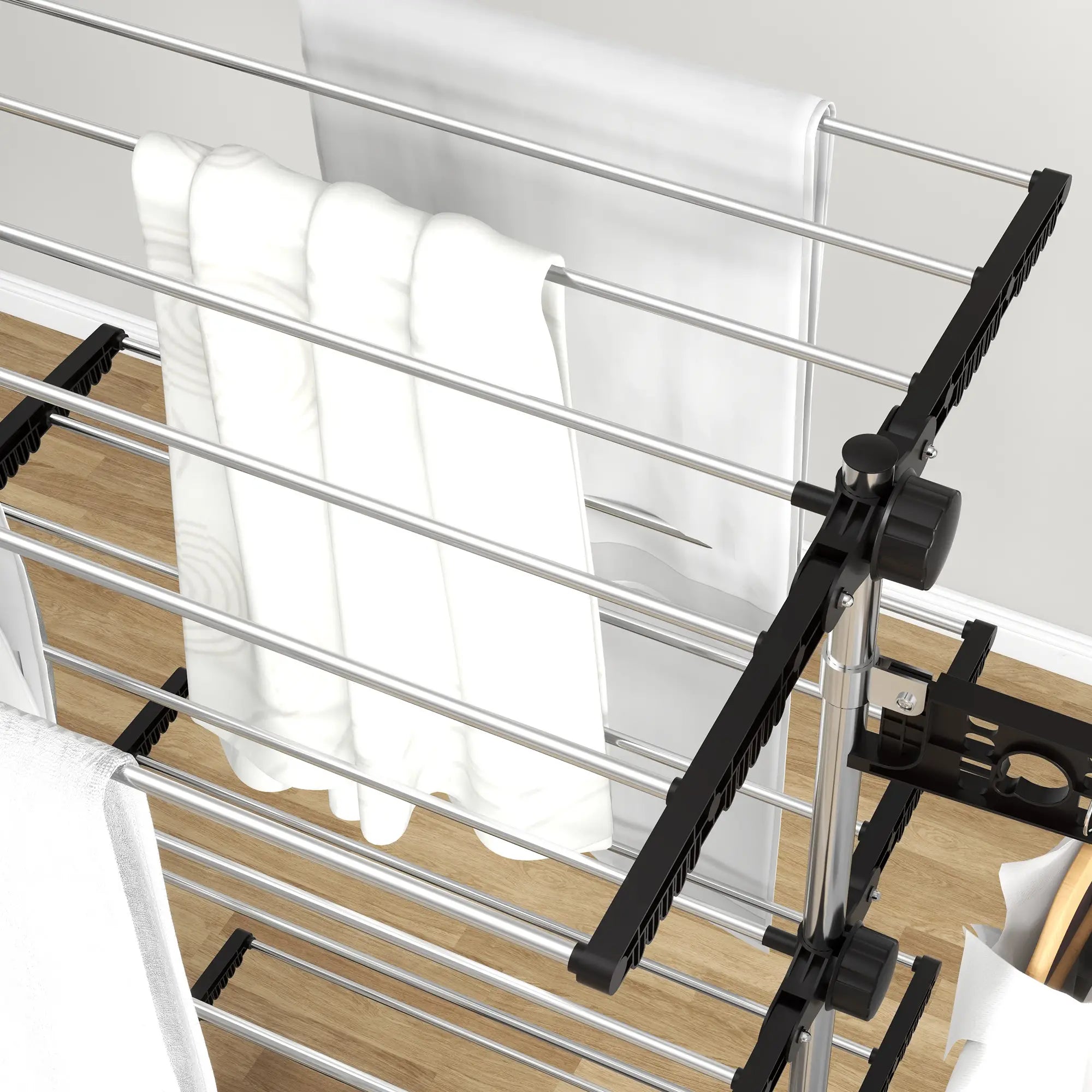 Stainless Steel Folding Clothes Drying Rack, Side Wings, Castors, Indoor Outdoor, Black Bath Accessories at Gallery Canada