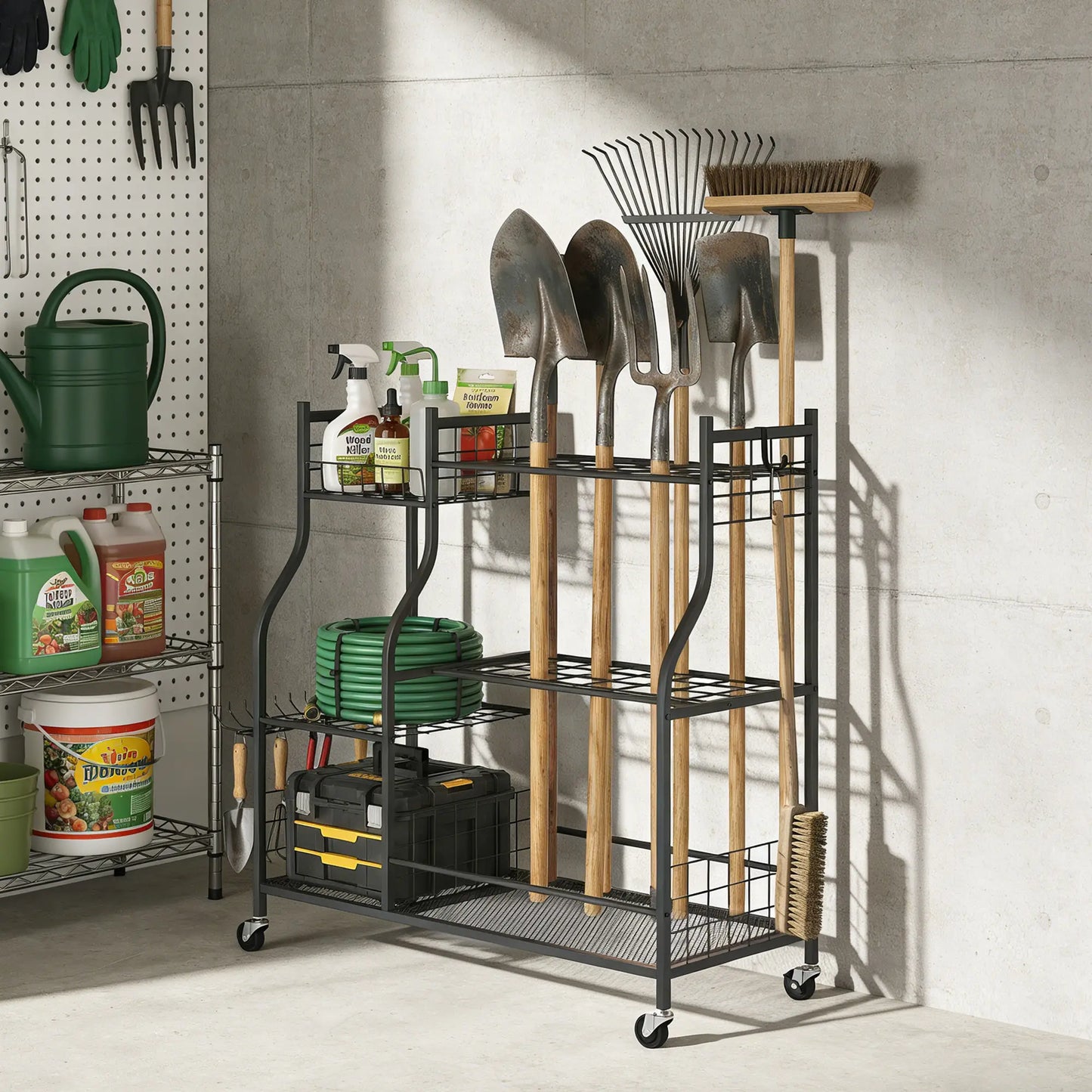 3-Tier Garden Tool Organizer, 74 Slots, 4 Wheels, 11 Hooks Garden Accessories at Gallery Canada