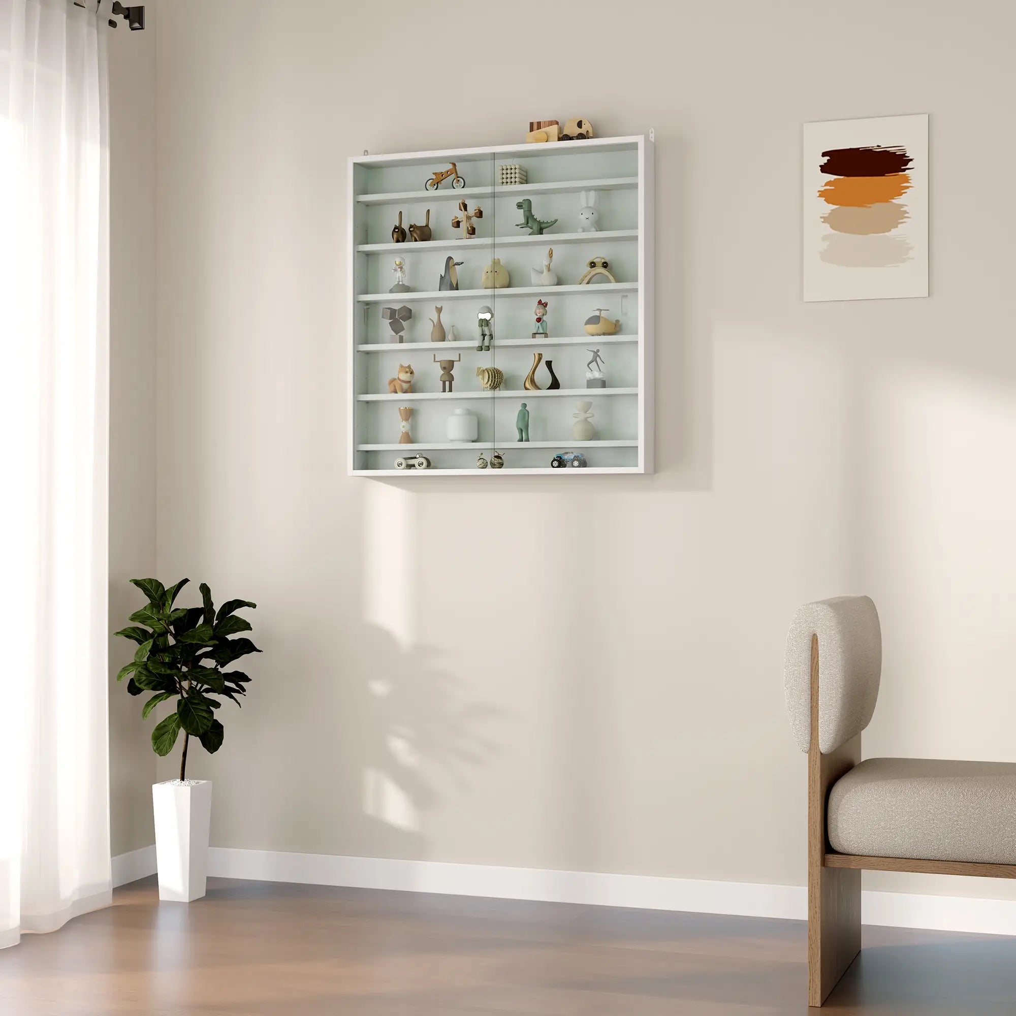 7-Tier Glass Curio Cabinet, 2 Glass Doors, 6 Adjustable Shelves, White Display Bookshelves at Gallery Canada