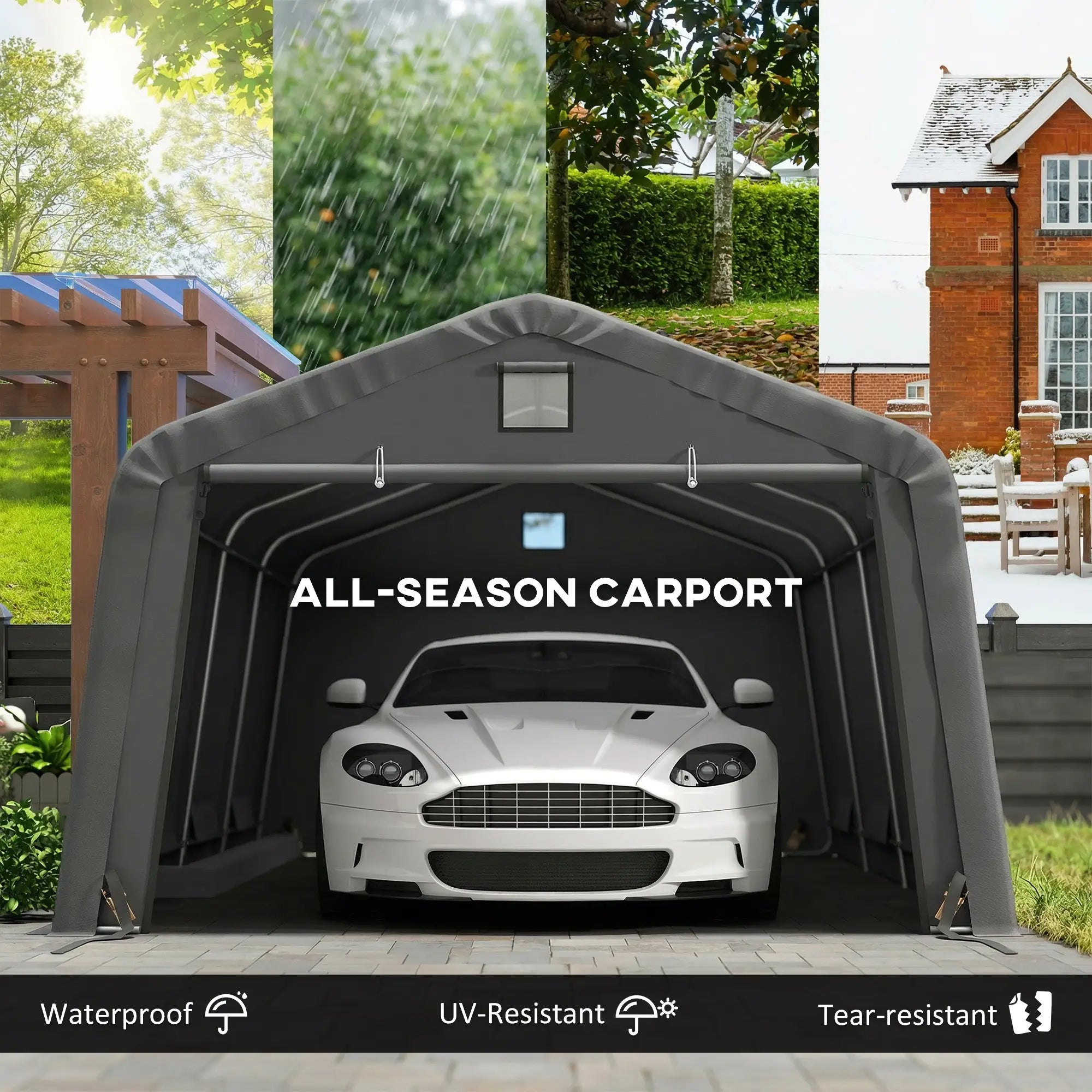 12' x 20' Portable Garage, Heavy Duty Carport, Dark Grey Car Shelters at Gallery Canada