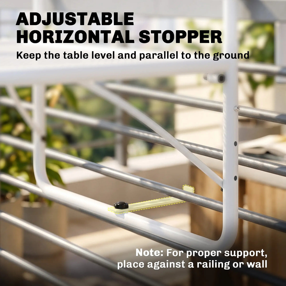 Adjustable Balcony Hanging Railing Table, Metal Wall Desk, White