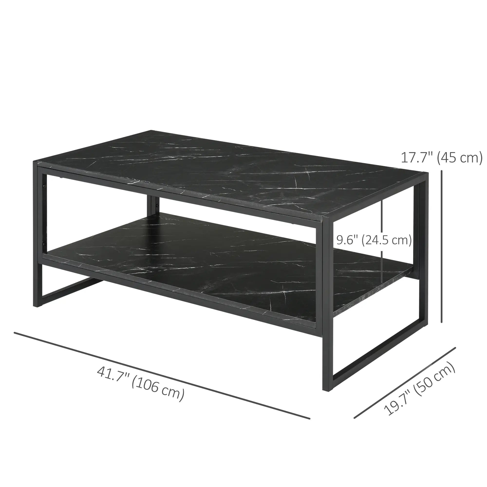 2-Tier Coffee Table with Storage, Marble Textured Top, Black Coffee Tables at Gallery Canada