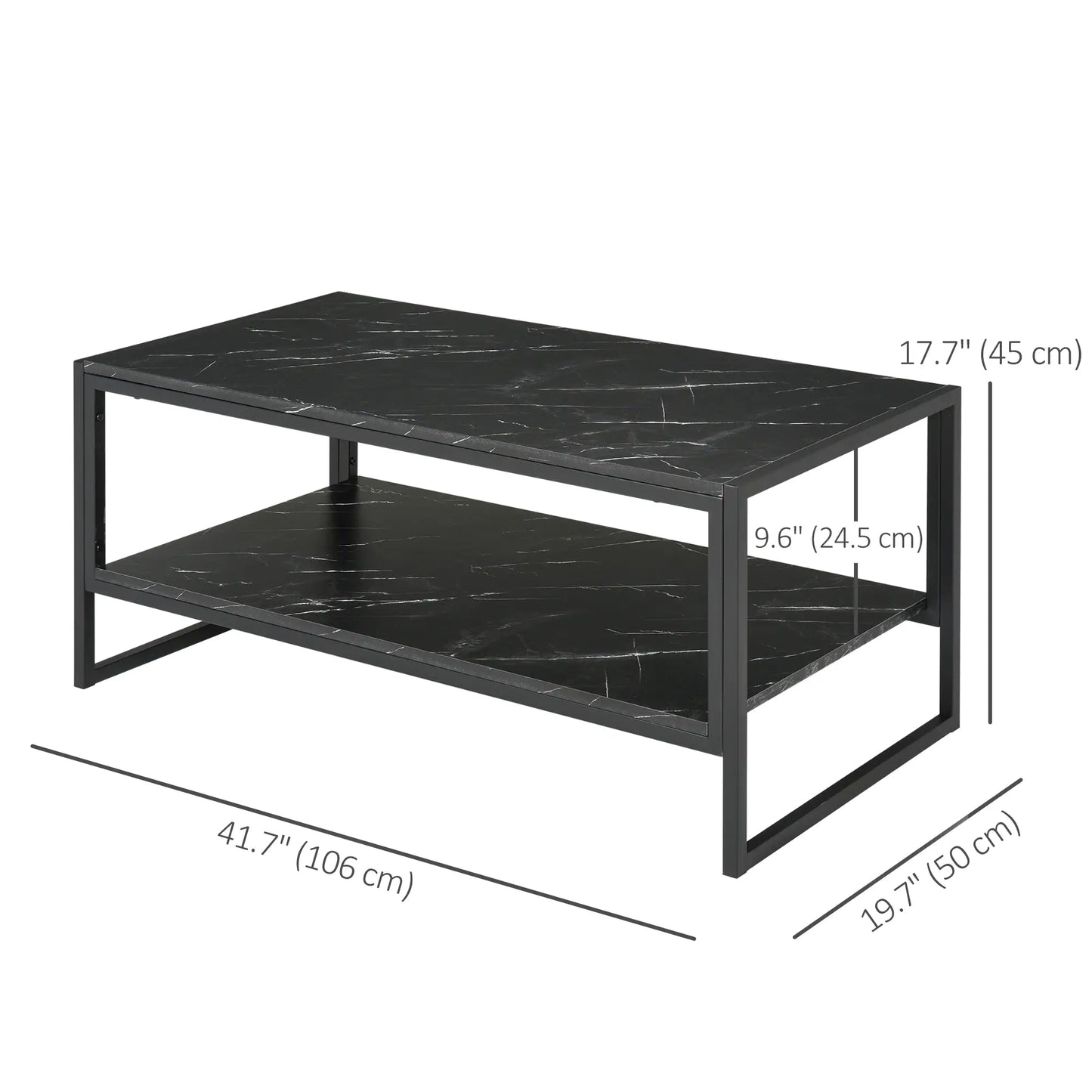 2-Tier Coffee Table with Storage, Marble Textured Top, Black Coffee Tables at Gallery Canada