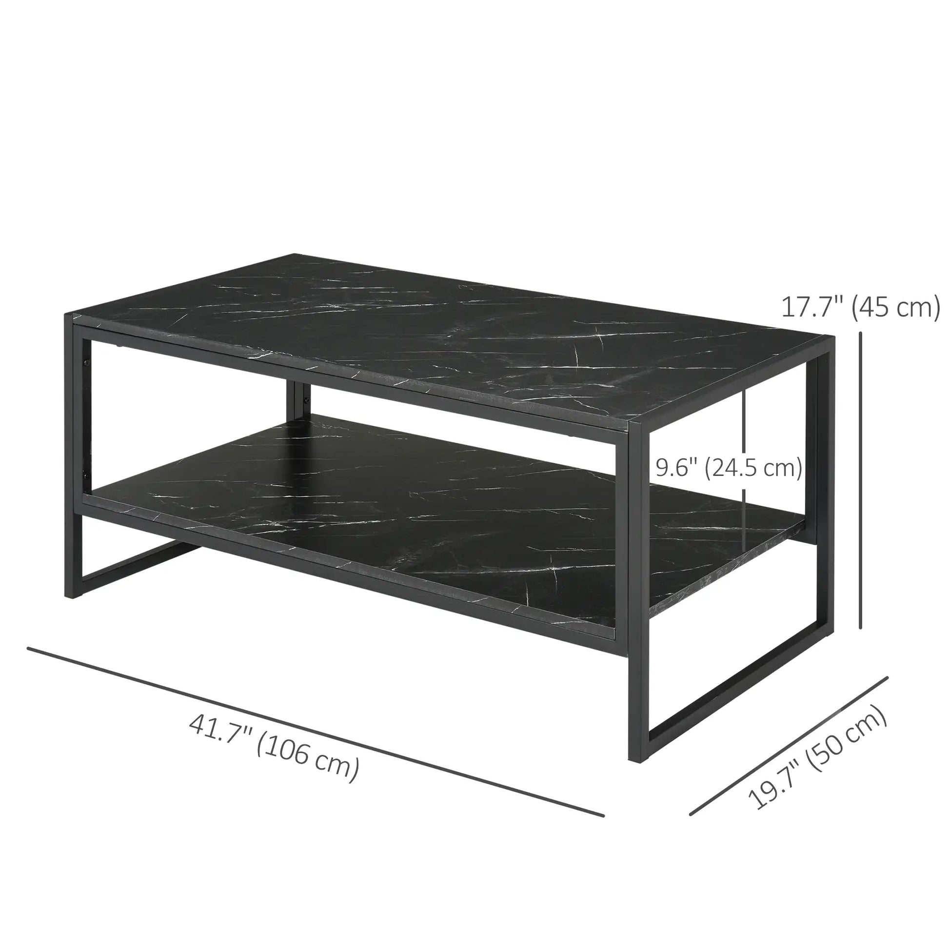 2-Tier Coffee Table with Storage, Marble Textured Top, Black Coffee Tables at Gallery Canada