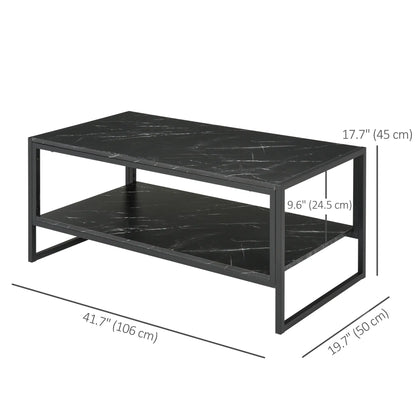 2-Tier Coffee Table with Storage, Marble Textured Top, Black Coffee Tables at Gallery Canada