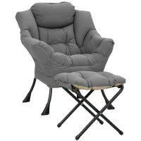 Lazy Chair With Ottoman, Peach Skin Fabric, Dark Grey
