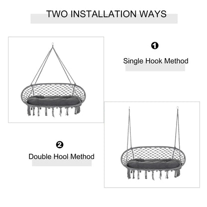 Patio Hammock Chair 2 Seat, Hanging Rope Hammock Swing Chair with Metal Frame and Cushion, Large Macrame Seat for Indoor and Outdoor 396 lbs Capacity, Dark Grey Hammock Swings at Gallery Canada