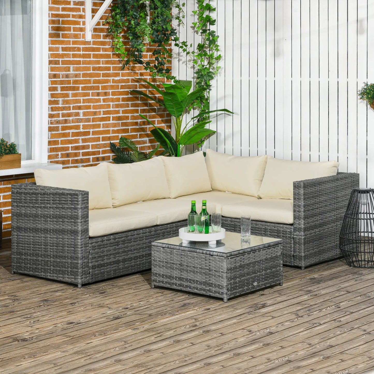 3pc Rattan Wicker Outdoor Furniture Set, Loveseats Coffee Table, Beige Patio Furniture Sets at Gallery Canada