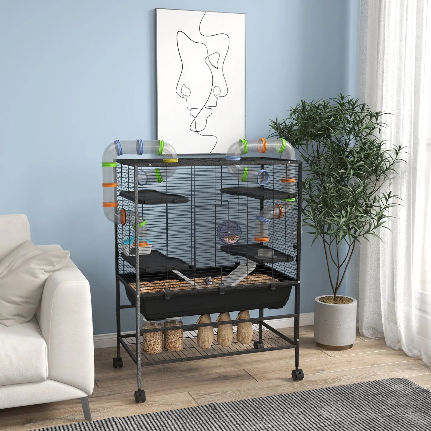 43" Rolling Hamster Cage, Tunnel Tube System, Storage Shelf, Exercise Wheel Hamster Cages at Gallery Canada