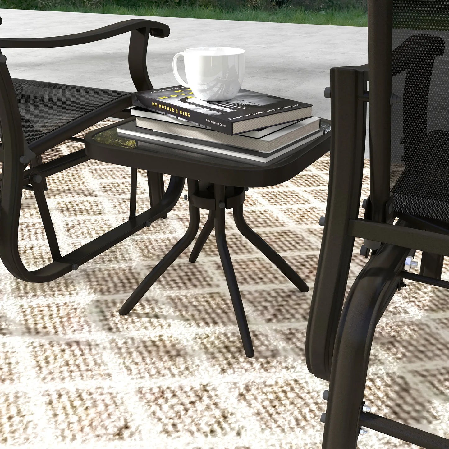 3PCs Gliding Rocking Chair, Bistro Tea Table Set, Black Outdoor Gliders at Gallery Canada