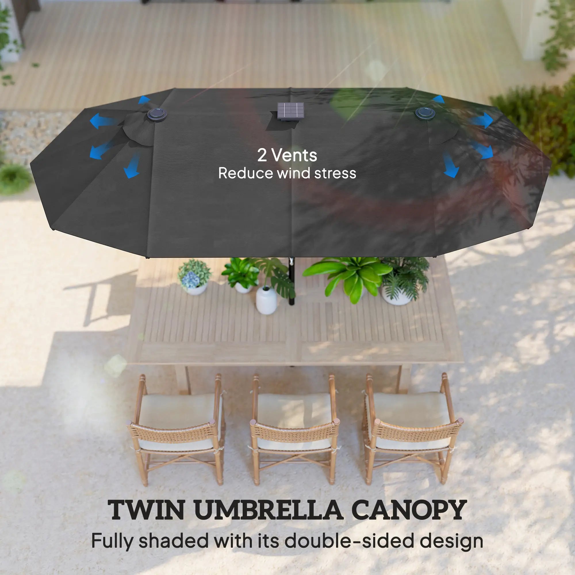 10ft Double-Sided Patio Umbrella, 35 LED Lights, 12 Ribs, Dark Grey Double-sided Umbrellas at Gallery Canada
