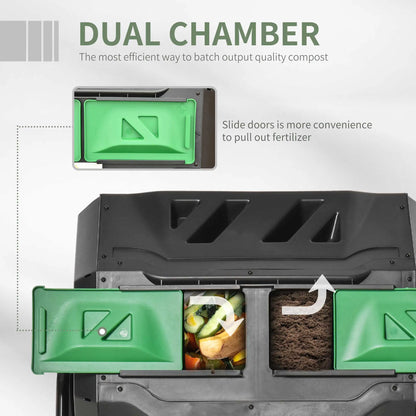 Dual Chamber Compost Bin, 360° Rotating, 43 Gallon, Green Garden Accessories at Gallery Canada
