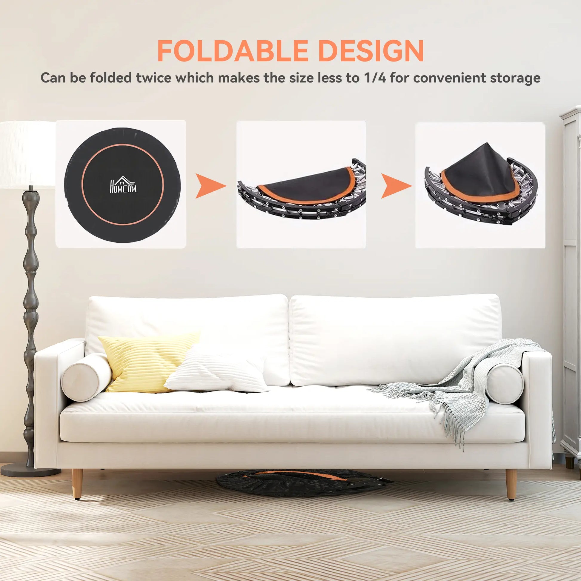 45" Foldable Mini Fitness Trampoline, Adjustable Foam Handle, Orange Trampolines at Gallery Canada