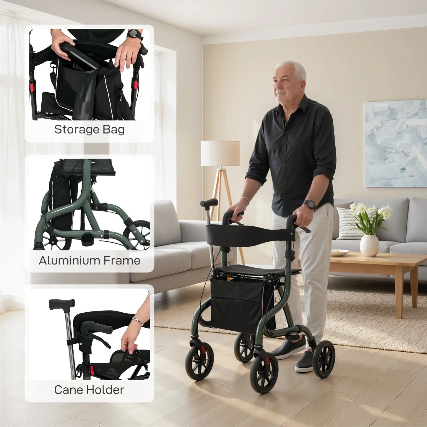 Foldable Rollator Walker With Seat, Adjustable Handles, Green Knee Walker & Wheelchair Ramps at Gallery Canada