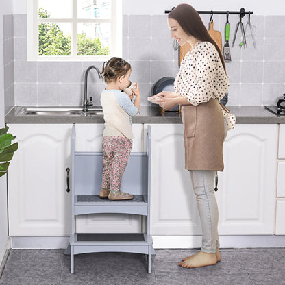 2 Step Stool with Support Handles, Non-Slip Pad, Grey Toddler & Kids Step Stools at Gallery Canada